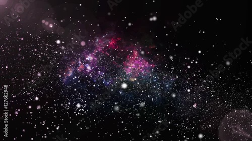 3D animation of galaxy and nebula with shining star light and stardust. Colorful galaxy floating with stardust in unlimited space universe concept in 4k ultra hd. 