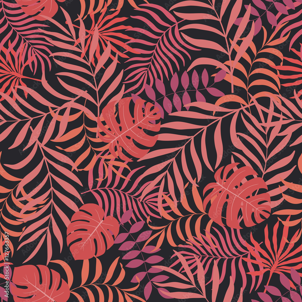 Tropical background with palm leaves. Seamless floral pattern Tropical background with palm leaves. Seamless floral pattern
