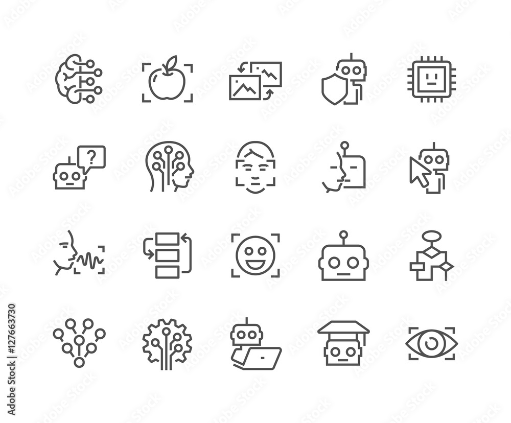 Line Artificial Intelligence Icons - obrazy, fototapety, plakaty 