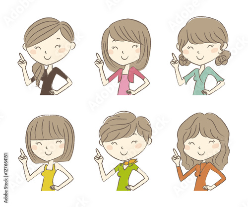 いろいろな髪型　笑顔の女性イラストセット