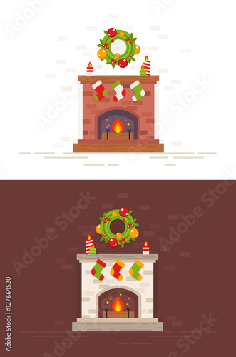 Christmas fireplace isolated illustration in flat style