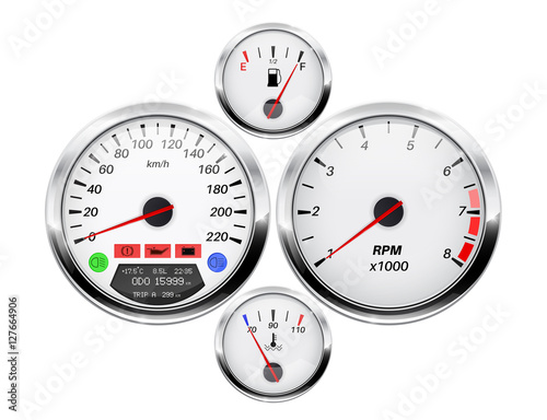 Car dashboard. Speedometer, tachometer, fuel and temperature gauge