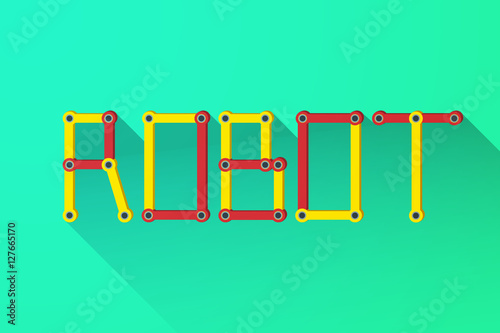 Background of Word ROBOT of the mechanical parts. Flat Design. Vector Illustration isolated