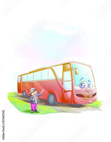 Boy near a bus