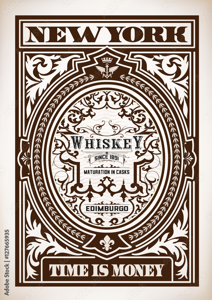 Whiskey label with old frames. Vector layered