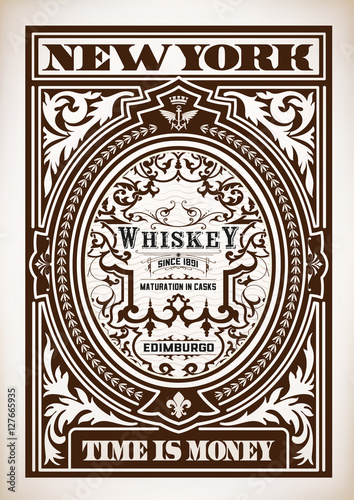 Whiskey label with old frames. Vector layered