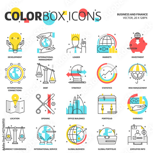 Color box icons, business and finance concept photo