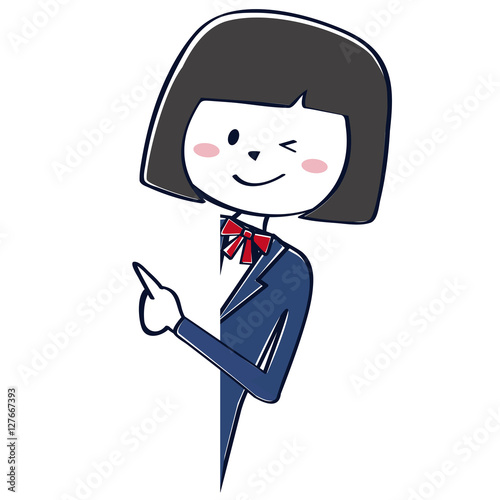 紺色のブレザーの学生　女子学生 上半身 覗き込んでウィンク