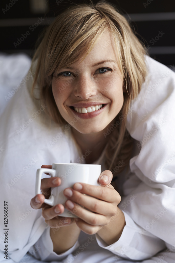 Morning coffee for beauty waking up, portrait Morning coffee for beauty waking up, portrait