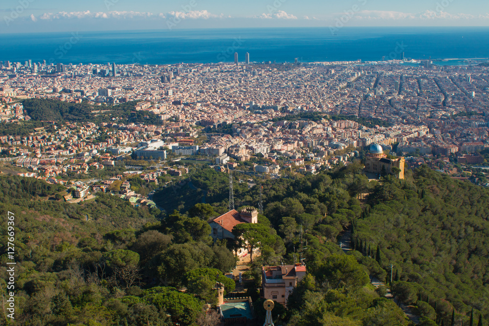 Barcelona, Spain. November 17, 2016: Panoramic view of Barcelona city from Tibidabo