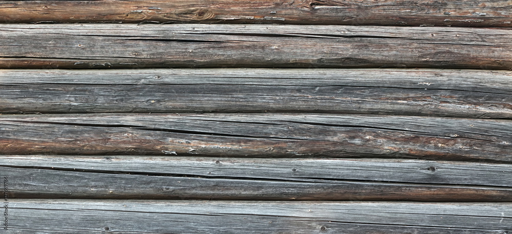 Old Rustic Natural Log Cabin Wall Facade Wide Background Texture Old Rustic Natural Log Cabin Wall Facade Wide Background Texture