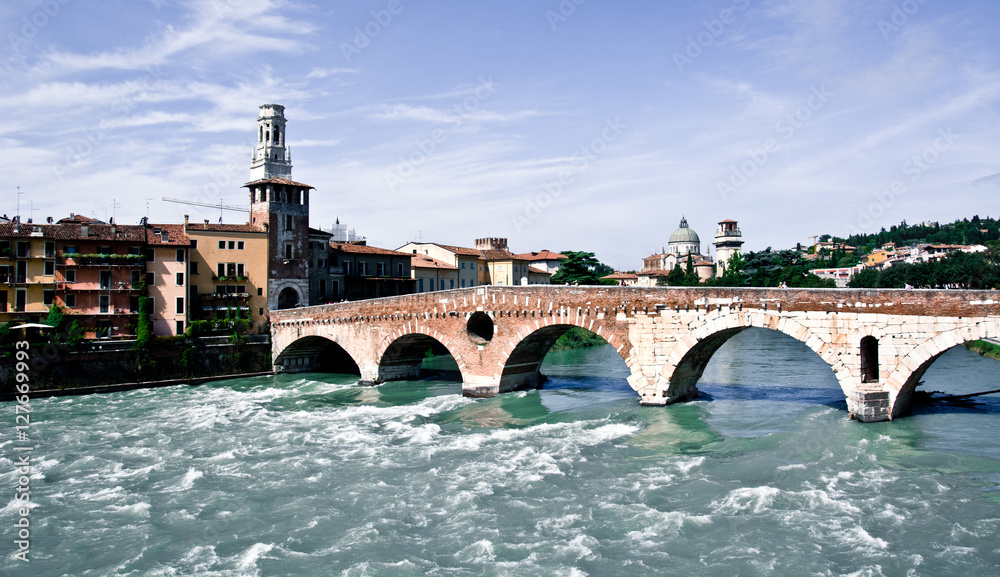 the Adige River at the height of the Scaliger in Verona
