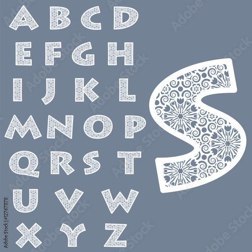 Templates for cutting out letters. Full English alphabet.  May be used for laser cutting. Fancy lace letters.