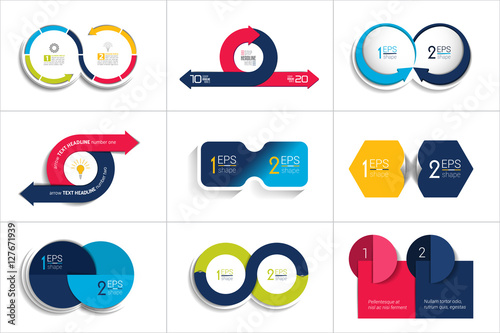 Two elements banner. 2 steps design, chart, infographic, step by step number option, layout.