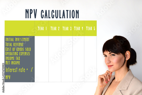 NPV. Net present value. Finance and accounting, investment.  NPV calculation photo