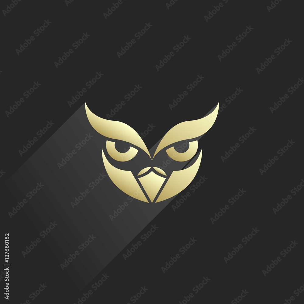 Golden Owl Silhouette Logo with Long Shadow