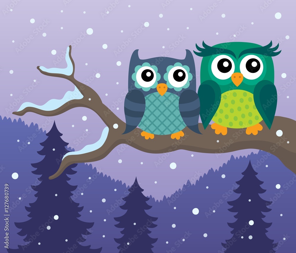 Obraz premium Stylized owls on branch theme image 4