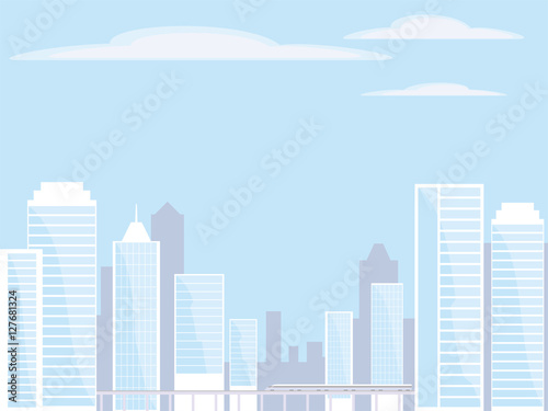 Abstract image of a modern city. Cityscape with tall buildings, skyscrapers and high speed rail. Vector background for design presentations, brochures, web sites and banners.