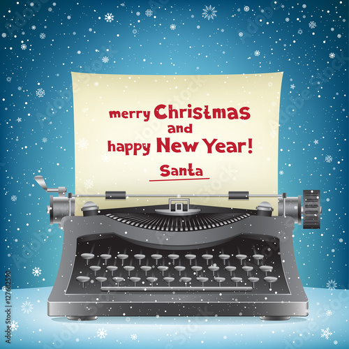 Santa Claus typewriter and snow