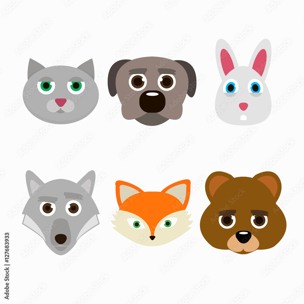 Set of animal faces. Set of animal faces.