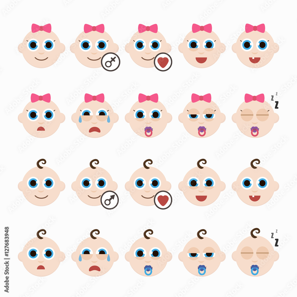 Set of cute baby emoticons.