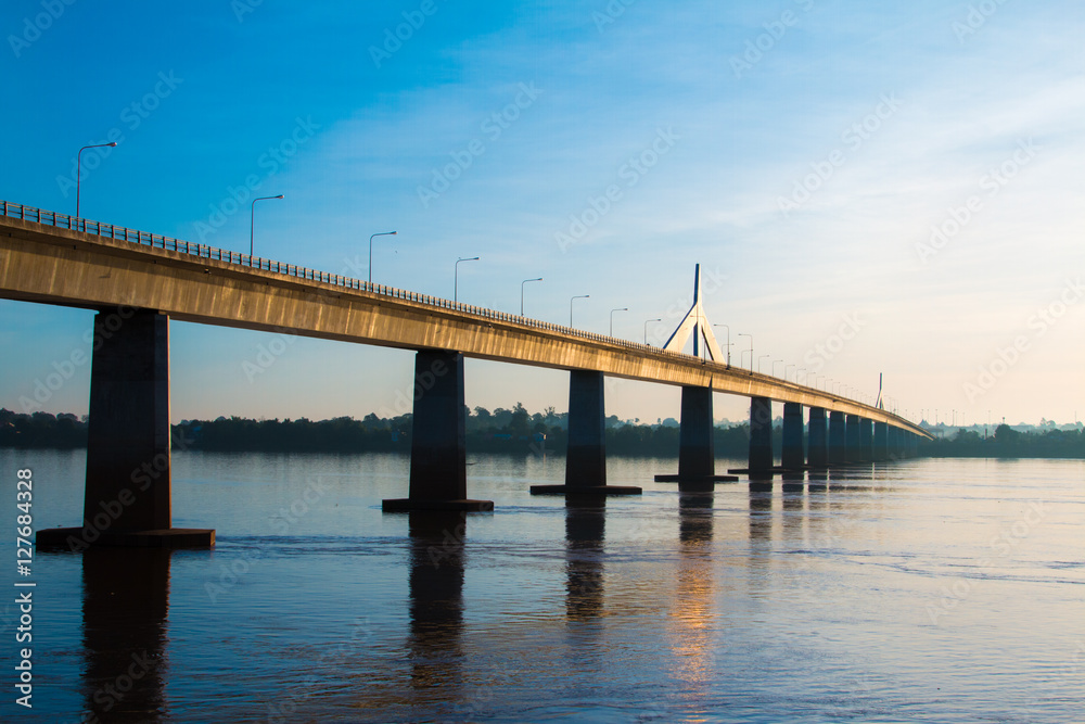 Friendship Bridge Thailand - Laos Mukdahan ,Sun rise Friendship Bridge Thailand - Laos Mukdahan ,Sun rise