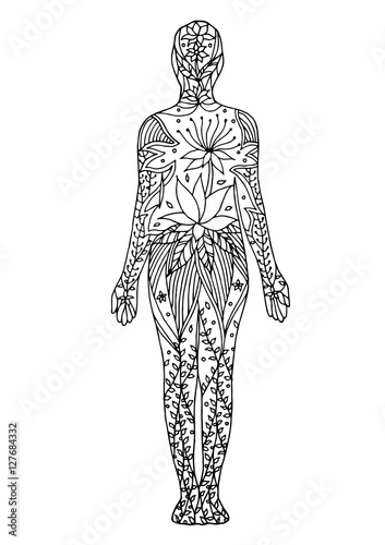 mountain pose yoga 7 chakra vector flower floral drawing hand drawn illustration design