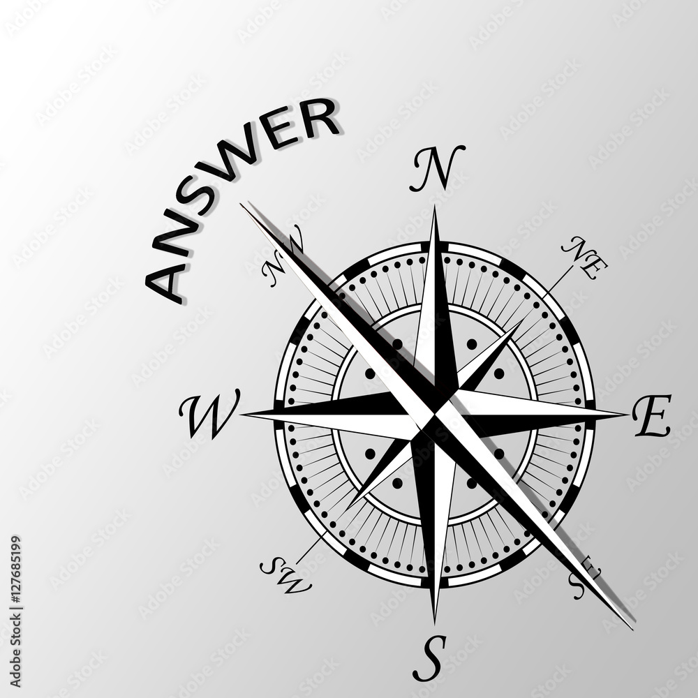 Illustration of answer written aside compass