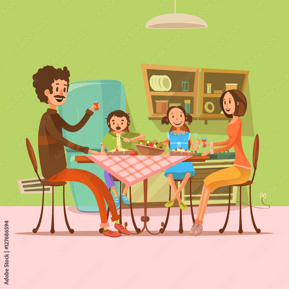 Family Having Meal Illustration Family Having Meal Illustration