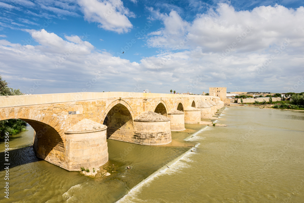 Old Roman bridge over the Guadalquivir River in Cordoba, Spain