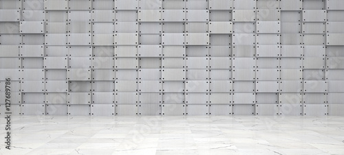 Wide metal room with marble floor