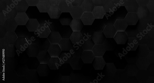 Extra-dark black and white hexagonal tile background
