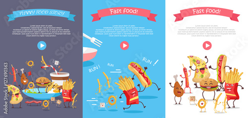 Set of Fast Food Flat Style Vector Web Banners 