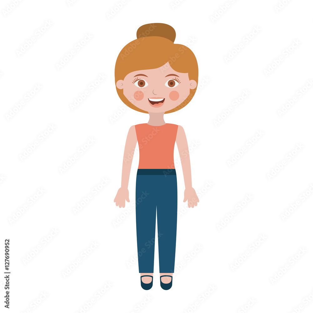 woman with collected hair and jeans vector illustration