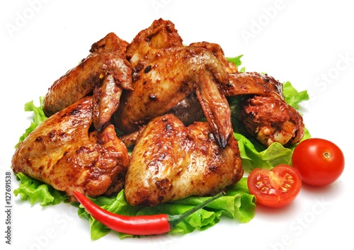grilled chicken wings isolated on white