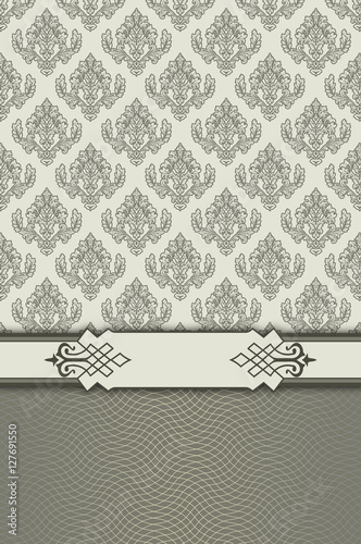 Vintage background with decorative border and patterns.