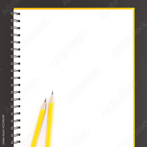 3d Rendering of yellow pencils on notebook