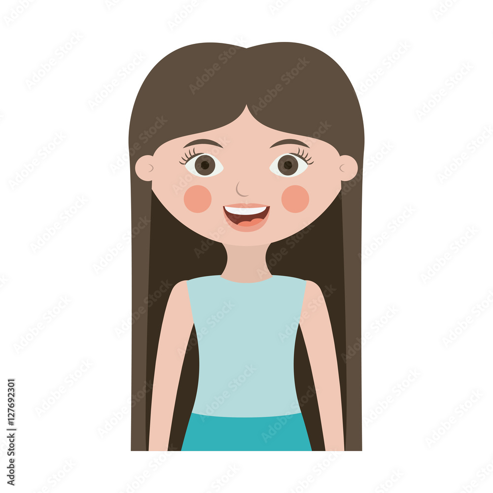 half body teen smiling with long hair vector illustration half body teen smiling with long hair vector illustration