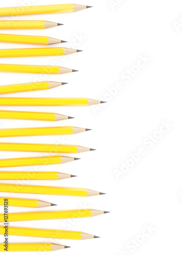 3d Rendering of yellow pencils on white background