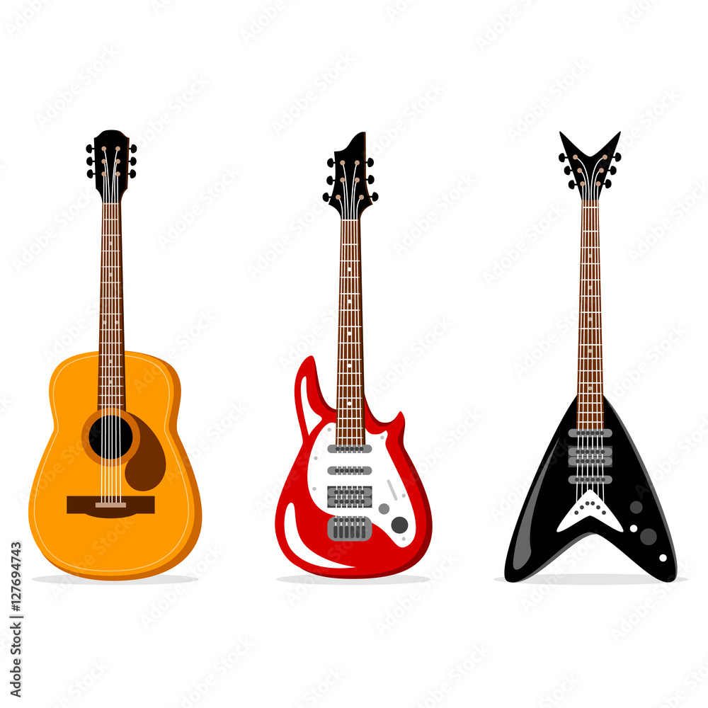 Obraz premium acoustic and electric guitars set. Vector illustration