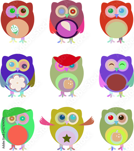 Wallpaper Mural Set of nine cartoon owls with various emotions Torontodigital.ca