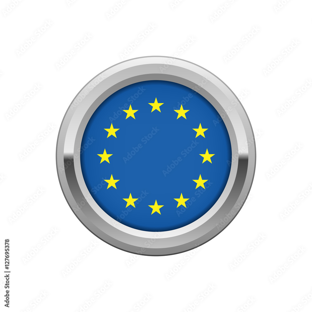 Round silver badge with European Union flag
