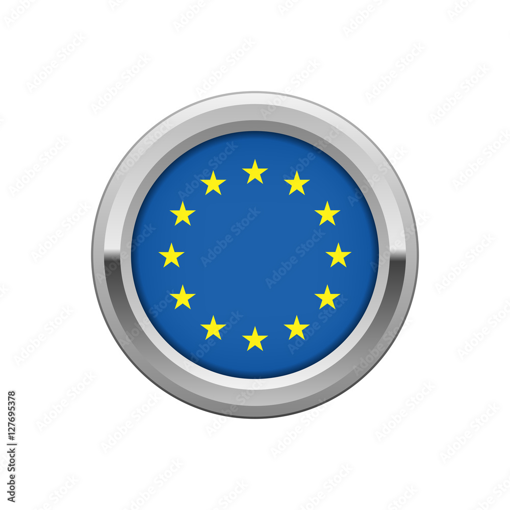 Round silver badge with European Union flag Round silver badge with European Union flag