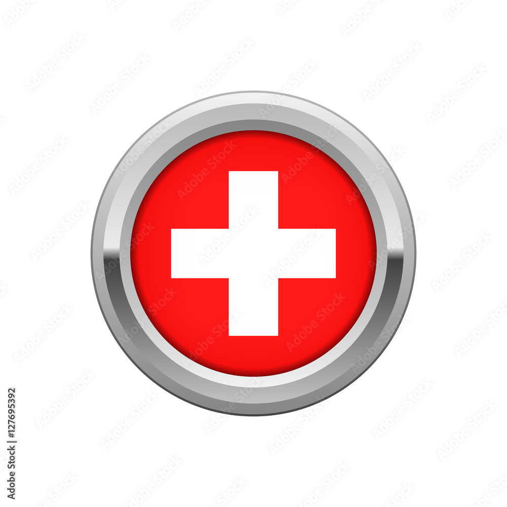 Round silver badge with Swiss flag Round silver badge with Swiss flag