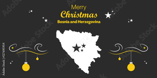 Merry Christmas illustration theme with map of Bosnia and Herzegovina