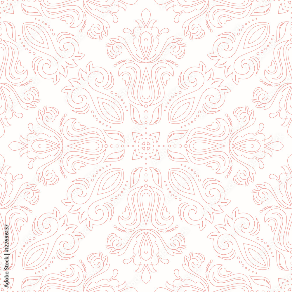 Seamless oriental pattern in the style of baroque. Traditional classic ornament. Light pink and white pattern Seamless oriental pattern in the style of baroque. Traditional classic ornament. Light pink and white pattern