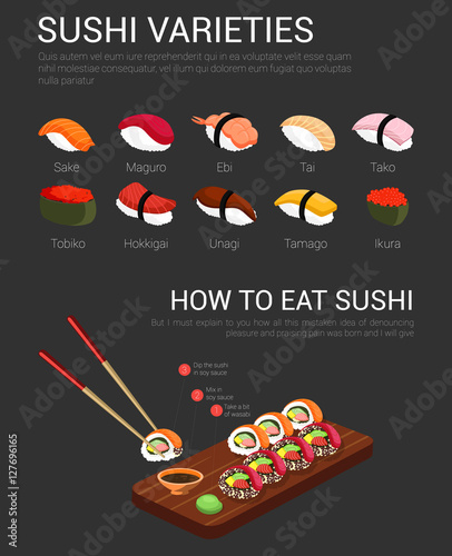 Japanese variety of sushi and chopsticks