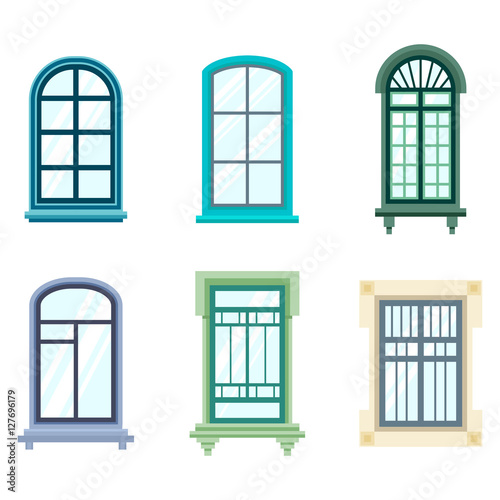 Set of isolated house window frames