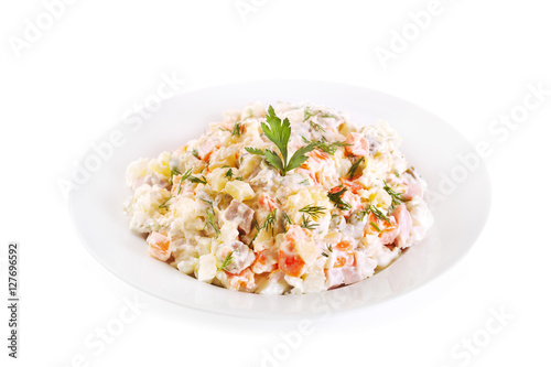 plate of traditional russian salad olivier