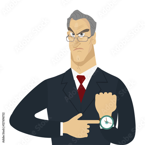 Angry boss isolated. Lateness concept. Creative office background. Flat style design vector illustration.